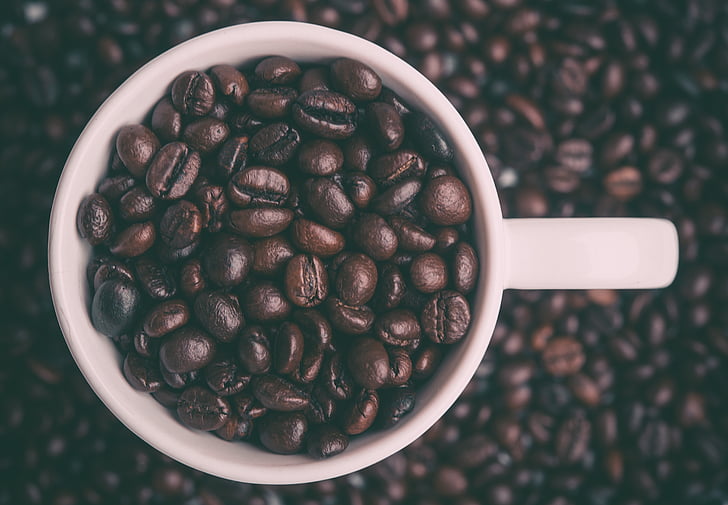coffee, beans, white, ceramic, mug, black, bean