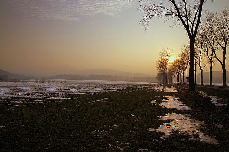 posta de sol, l'hivern, neu, la bellesa de la natura, cel, paisatge, oest