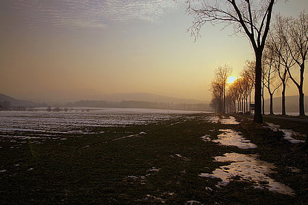 zonsondergang, winter, sneeuw, de schoonheid van de natuur, hemel, landschap, West