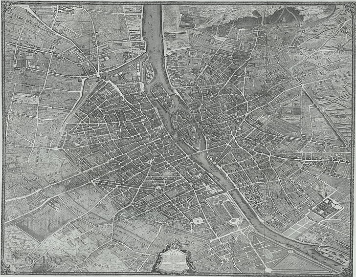 Paris, thành phố, bản đồ, cũ, đồ cổ, bản vẽ, rút ra