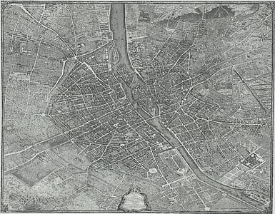 Paryžius, Miestas, žemėlapyje, senas, antikvariniai, brėžinys, sudarytas