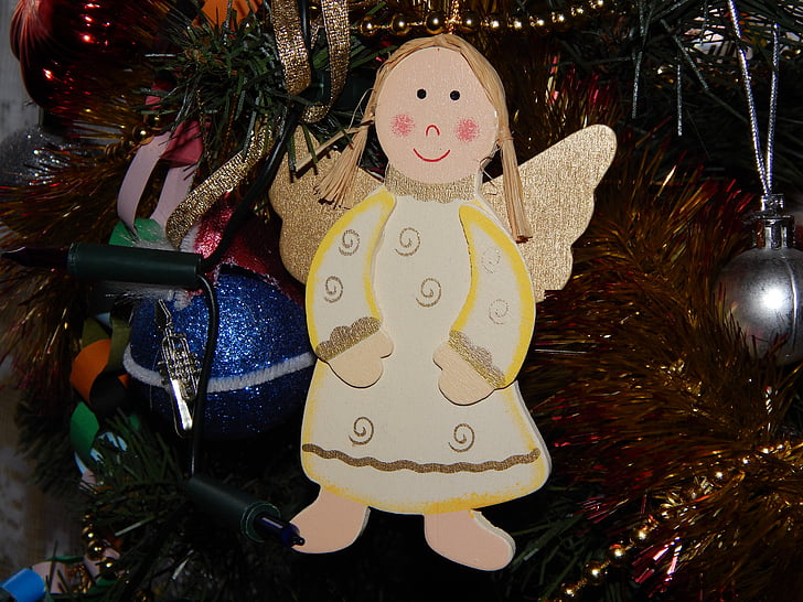 Angel, ornament, ferie, jul, juletræ