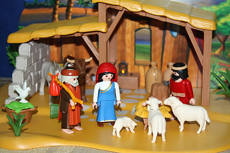 Playmobil, Vianočný príbeh, uctievanie, Pastier, Stall, Ježiš, Maria