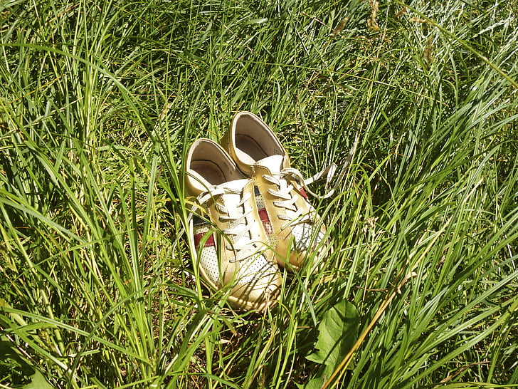 chaussures de gym, herbe, vacances d’été