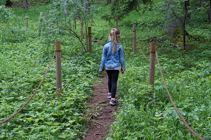 girl, garden, away, child, hiking, run, forest