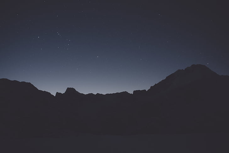 dark, landscape, mountain, blue, sky, stars, silhouette