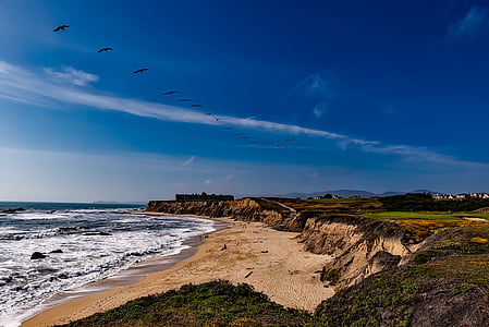 Half moon bay, Kalifornia, pole golfowe, sportowe, aktywny wypoczynek, Rekreacja, morze