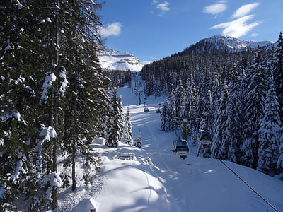 slēpošanas kūrorts, serfaus, Austrija, sniega, ainava, auksti, koki