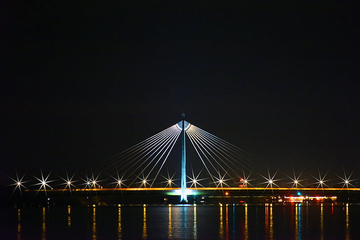 Most, Dunaj, Viedeň, Rakúsko, Architektúra, noc, svetlá