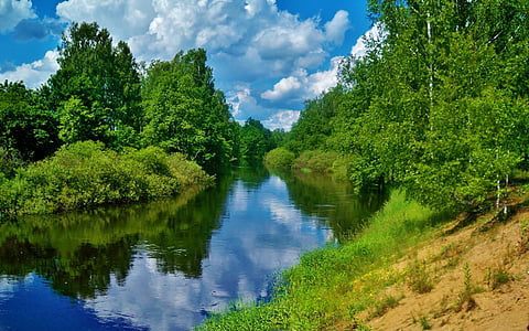 folyó, snopot, Kaluga, terület, június, 2012