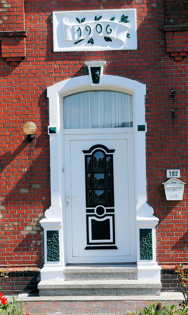 house entrance, door, wood, outline, painting, antique, brick