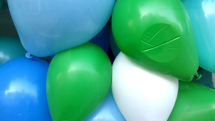 ballonnen, enge, squeeze, blauw groen, ballon, lucht