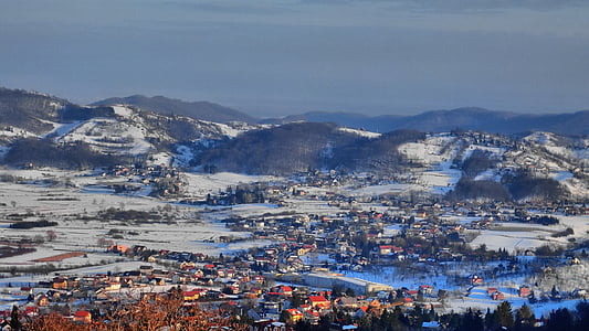 Kroatia, Samobor, maisema, Euroopan, postikortti, lumi, talvi