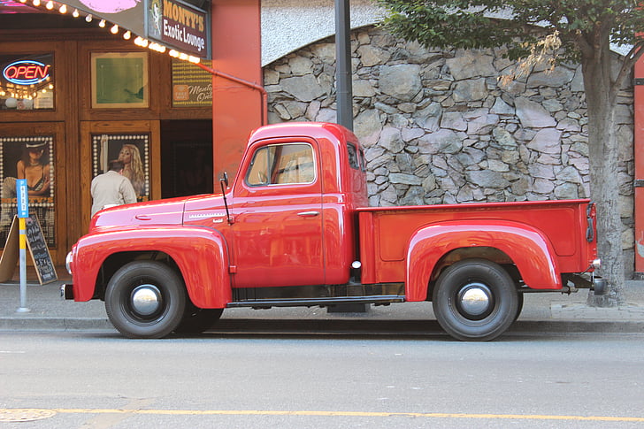 pickup truck, truck, old, red, red truck, vehicle, vintage