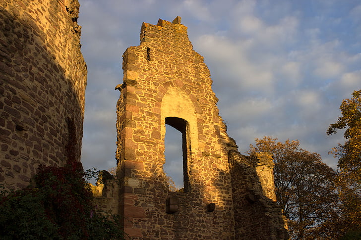 Burgruine, ruin, Murværk, tre oak grove, gamle, Castle, middelalderen