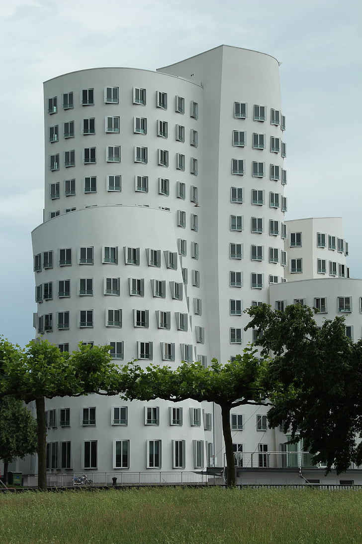 Düsseldorf, Media harbour, építészet, épület, Port, modern, homlokzat