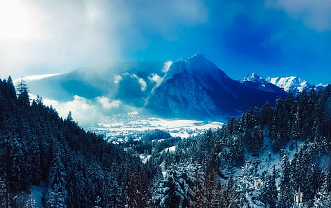 Austria, góry, krajobraz, sceniczny, Wschód słońca, Dolina, wieś
