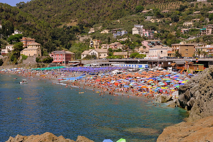 zee, paraplu 's, strand, Costa, vakantie, Toerisme, Italië