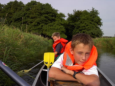 gudenå, canoe, children, child, outdoors, lake, boys