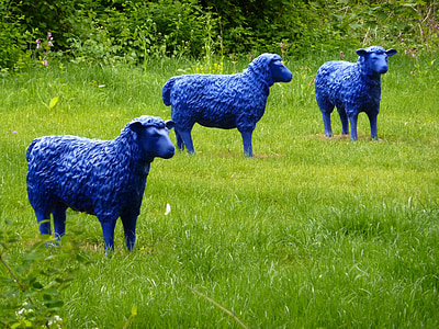 blue sheep, meadow, nature, art, blue, landscape, grass