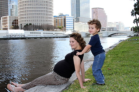 mother, son, maternity, canal, city scape, mother and son, parent