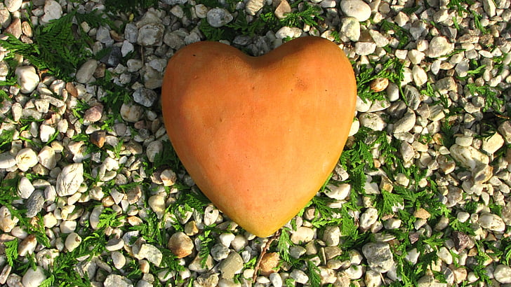 orange, heart, love, nature, stones, heart Shape, romance