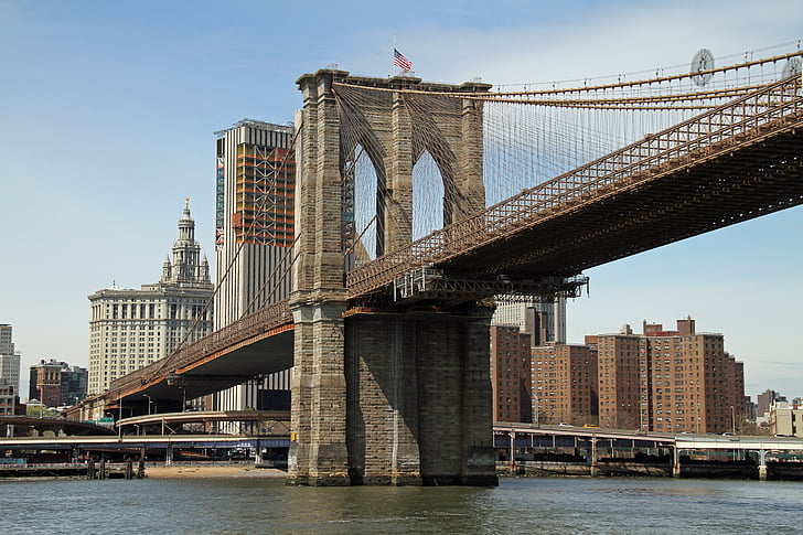 Fluss, Manhattan, New York City, Wahrzeichen, Innenstadt, New York city, Brooklynbrücke