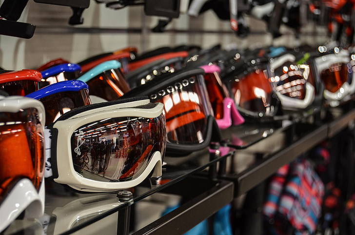 gafas, invierno, esquí de fondo, exposición, tienda, ir de compras, Compro