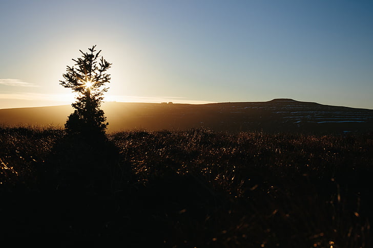 mountain, view, dusk, highland, sunrise, sunshine, dark