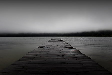 hnedá, drevené, Dock, zamračené, Sky, Cloud, vody