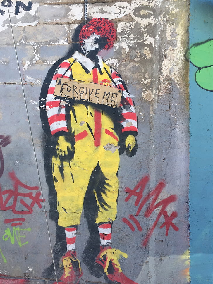 Ronald mcdonald, McDonalds, graffiti, satira
