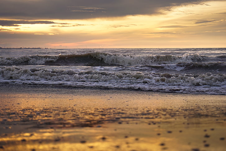 sunset, ocean, wave, aceh, golden, sunny, sand