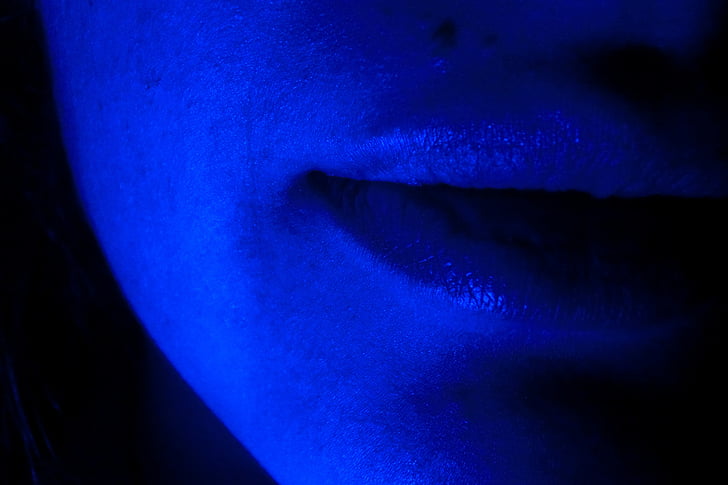 lèvres, bleu, femmes, visage, sexy, coloration bleue du visage