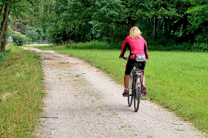 escursioni in bicicletta, pista ciclabile, pista ciclabile, bici, ciclisti, persona, donna