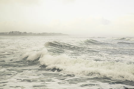 вода, вълни, хоризонт, мъгла, мъгливо, мокър, океан