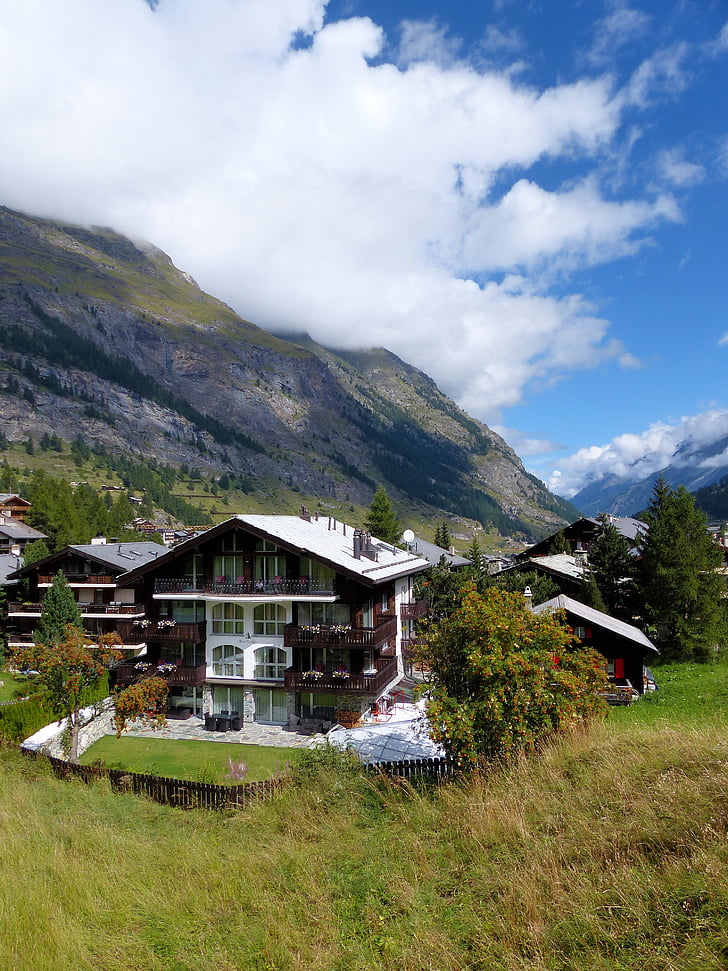 mountains, switzerland, zermatt, homes, mountain, european Alps, nature