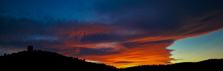 puesta de sol, Castillo, Ulldecona, cielo, nubes