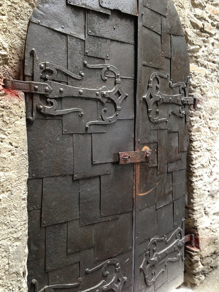 Castelo, porta, idade média, Historicamente, porta articulada, ferro forjado, porta dupla