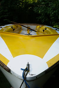 rowing boat, boat, yellow, boating, rowing, water, sea