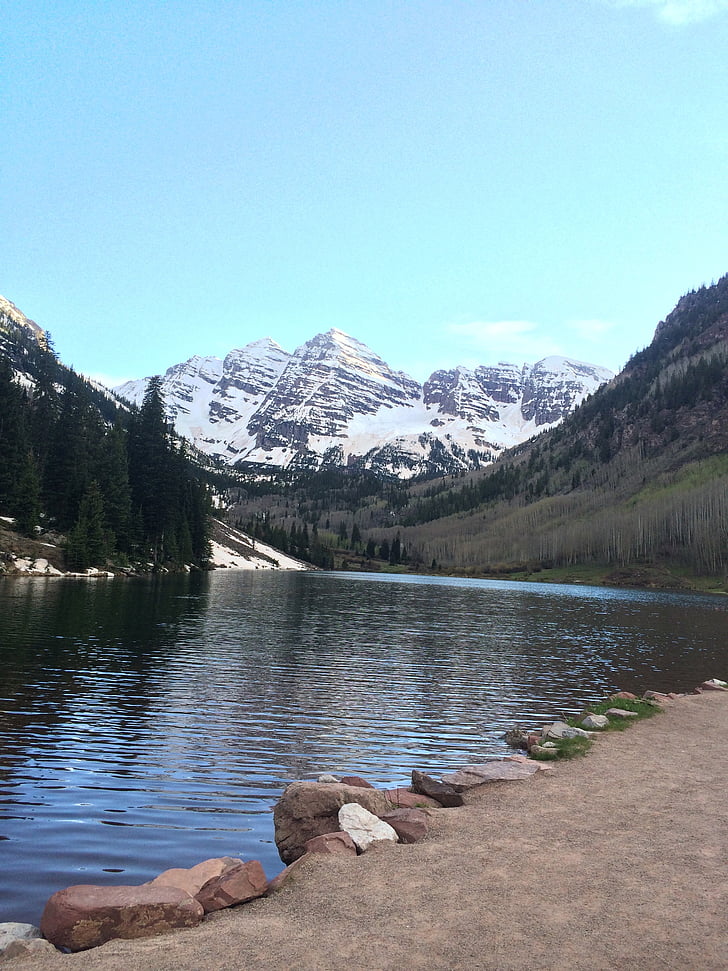 montagnes, Maroon bells, Colorado, nature, printemps