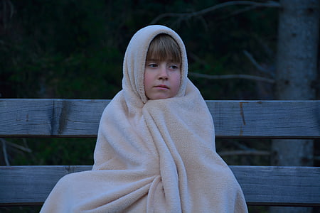 child, girl, blanket, evening, ze, alone, lonely