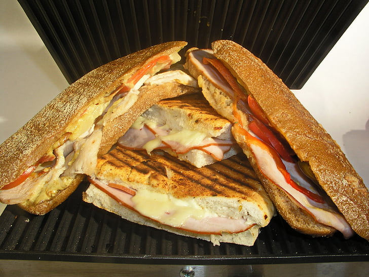sandwich, Hot sandwich, servering, mat, smak, skinke, ost