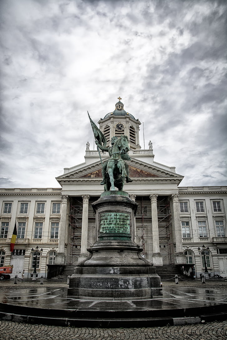 Bruksela, Plac królewski, Pomnik, Gotfryd z bouillon, Europy, Belgia, Bruxelles