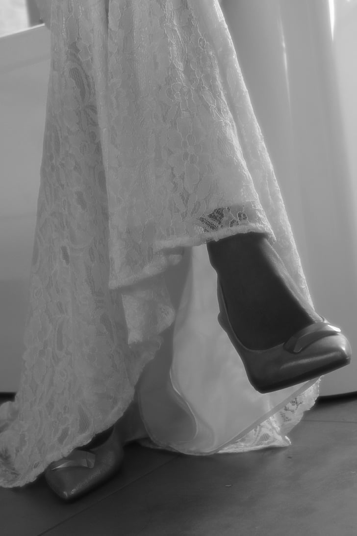 casament, encaix, sabata, blanc i negre