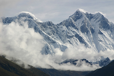 everest, lhotse, himalaya, mountains, clouds, nepal, trekking
