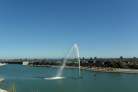 fountain, park, sea, view, palma, majorca, spain
