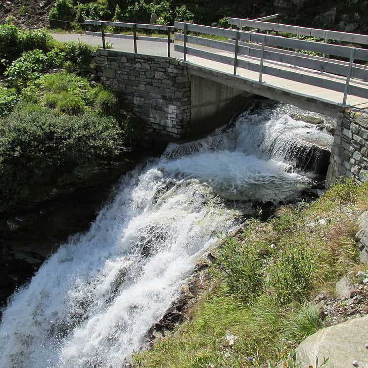 bridge, austria, waterfall, landscape, flow, summer