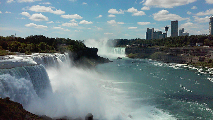Verenigde Staten, Canada, watervallen, water, stad aan het water, waterval, natuur