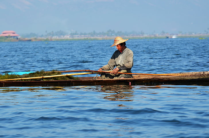 Fischer, Single-láb-rowers, Inle-tó, Lake inle, inlesee, Mianmar, hal