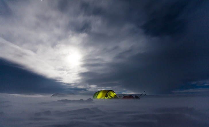 dobrodružstvo, tábor, Camping, oblaky, za studena, zamračené, sneh